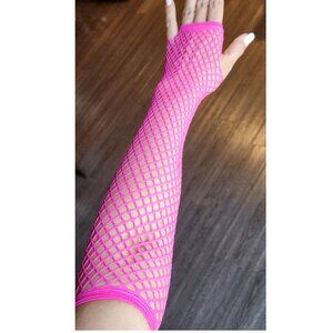 Neon pink mesh gloves long/med fingerless new